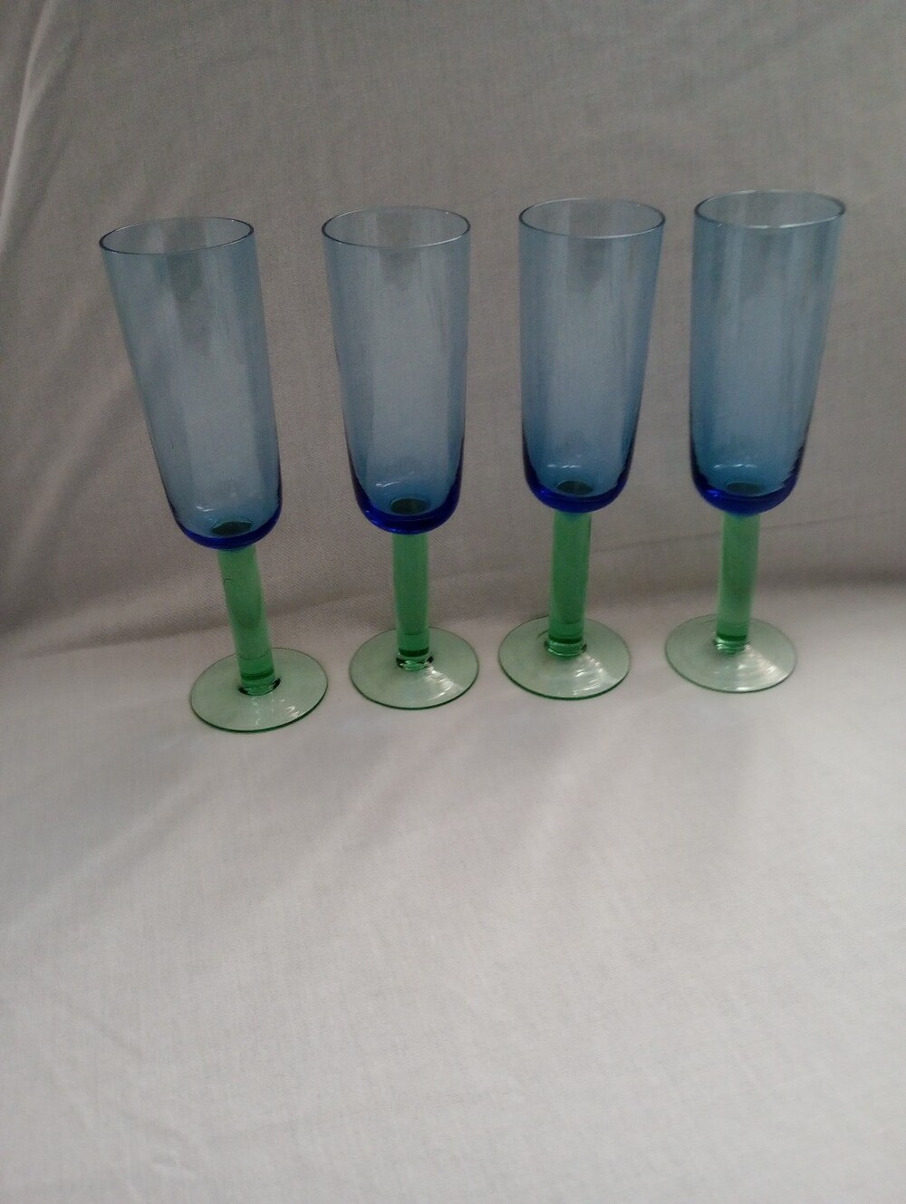 Dansk Erica Scandanavian Blue and Green Glass Champagne Flutes - Set of 4